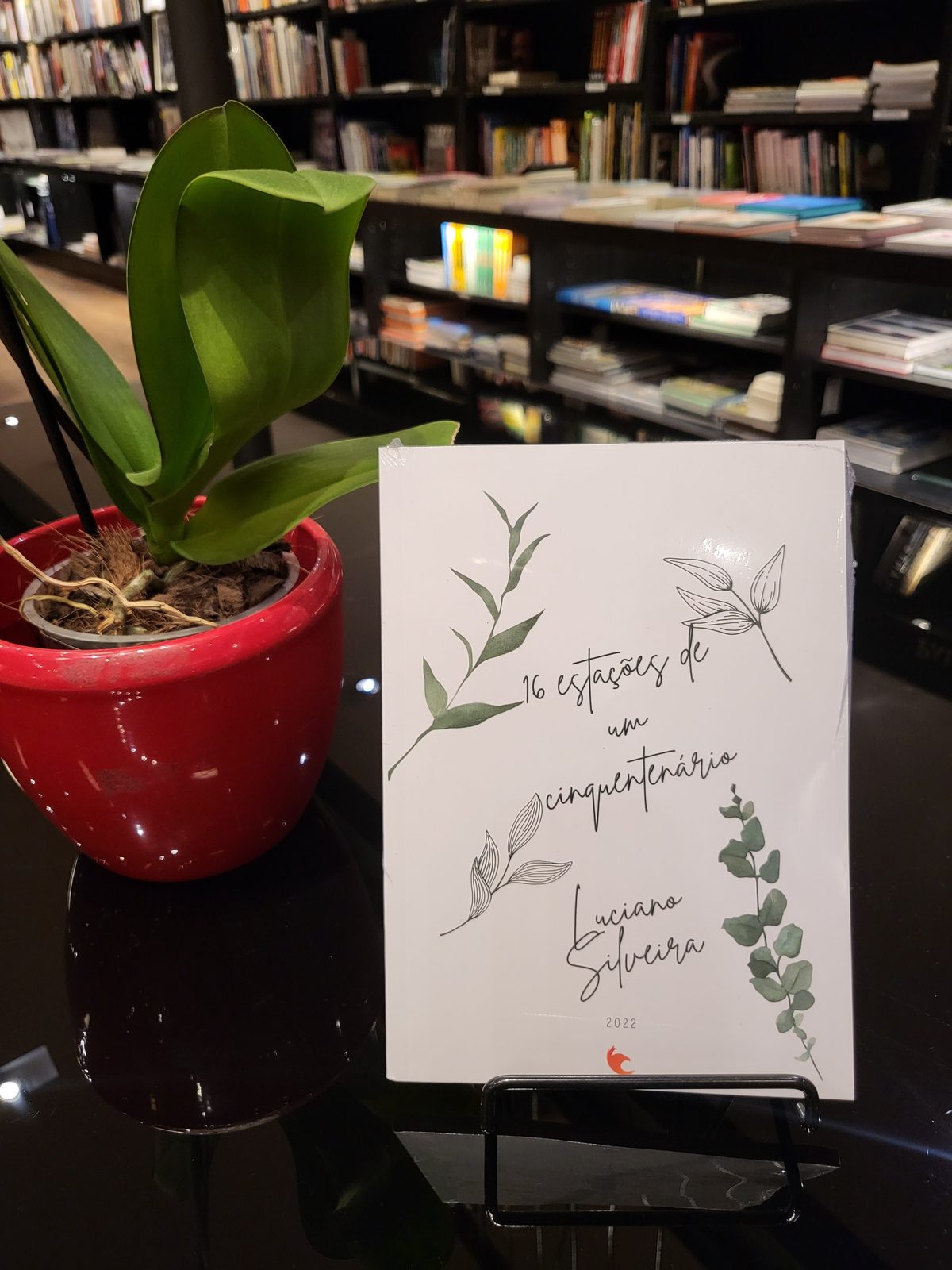 O livro 16 Estações em exposição no lançamento